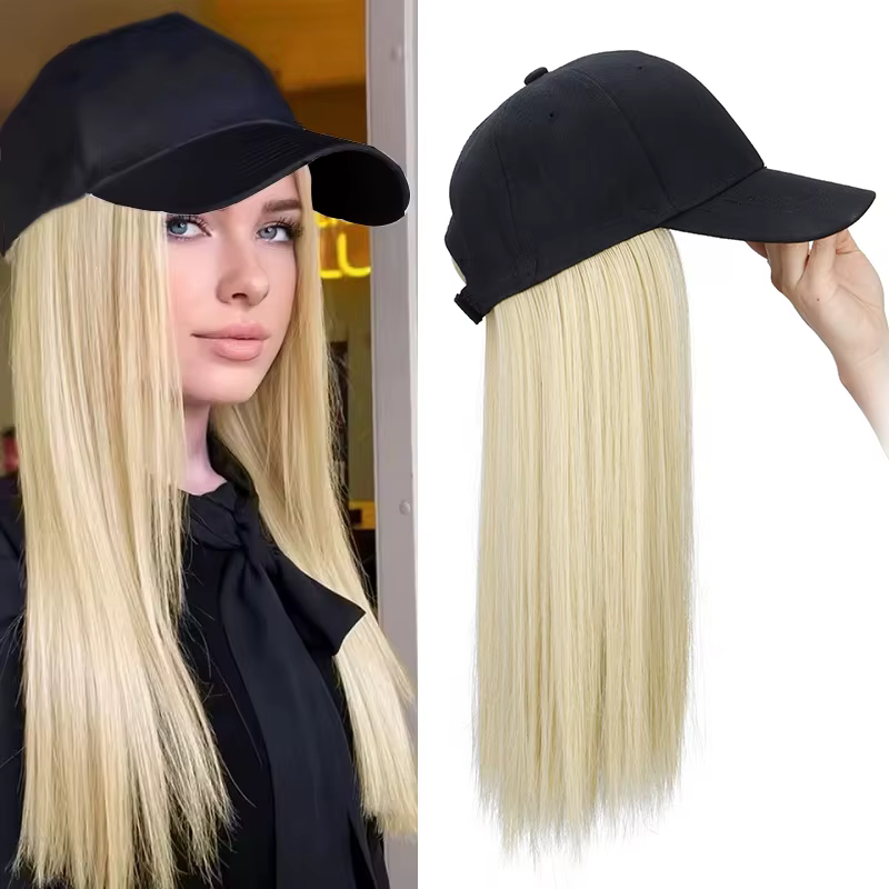 Perruques synthétiques longues et lisses de 18 pouces pour chapeau de Baseball