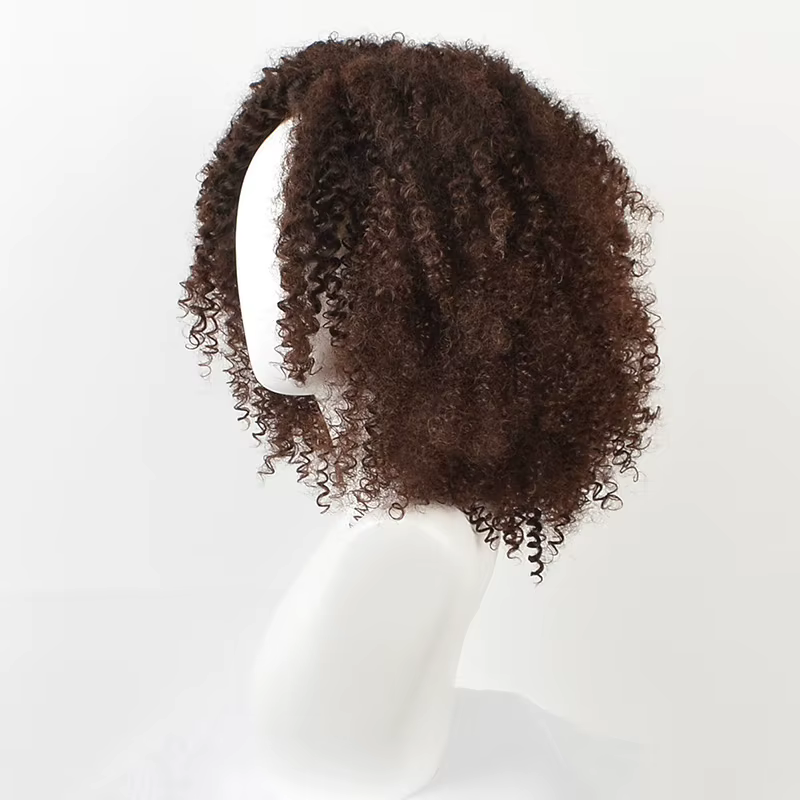 Perruque Afro Bouclée Frisée Marron avec Raie au Milieu