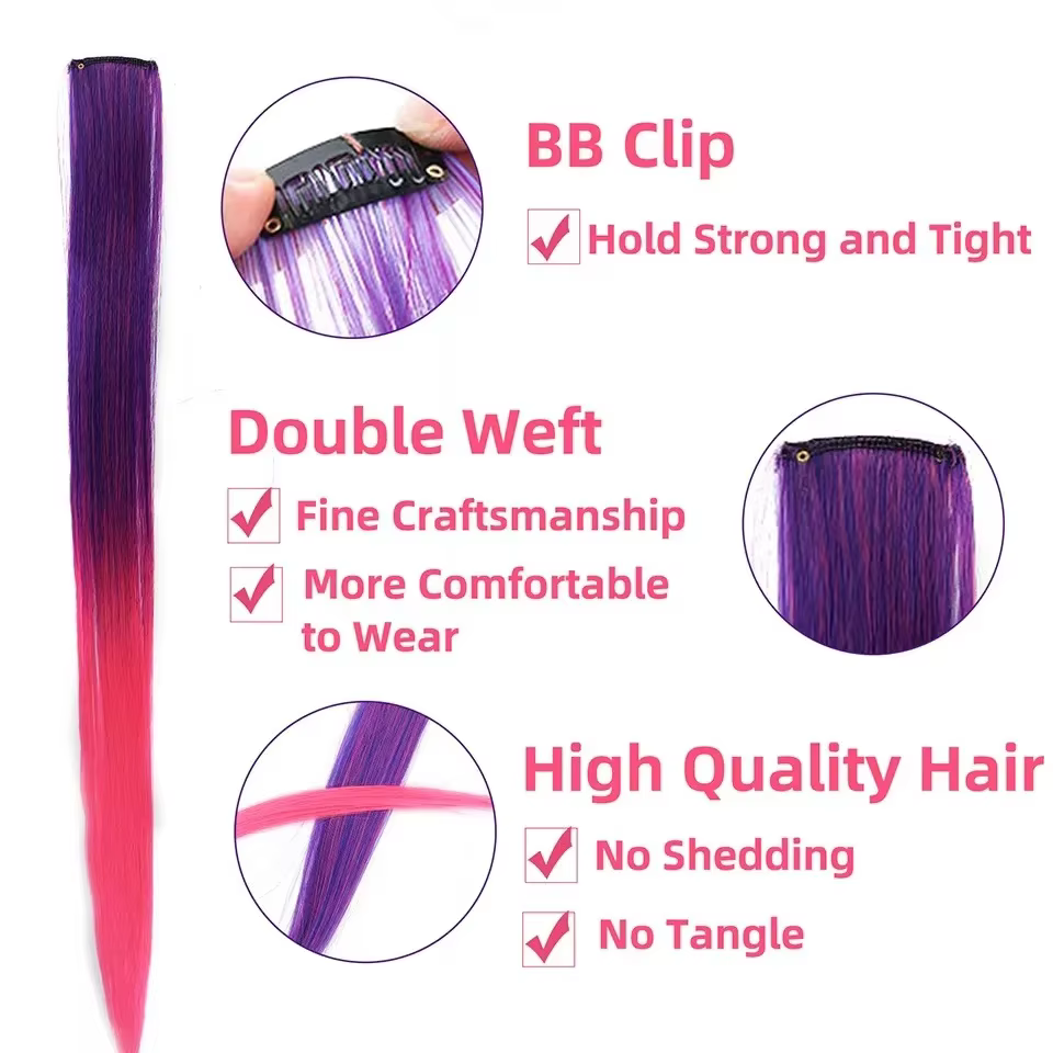 Extensions de cheveux synthétiques colorées de 22 pouces