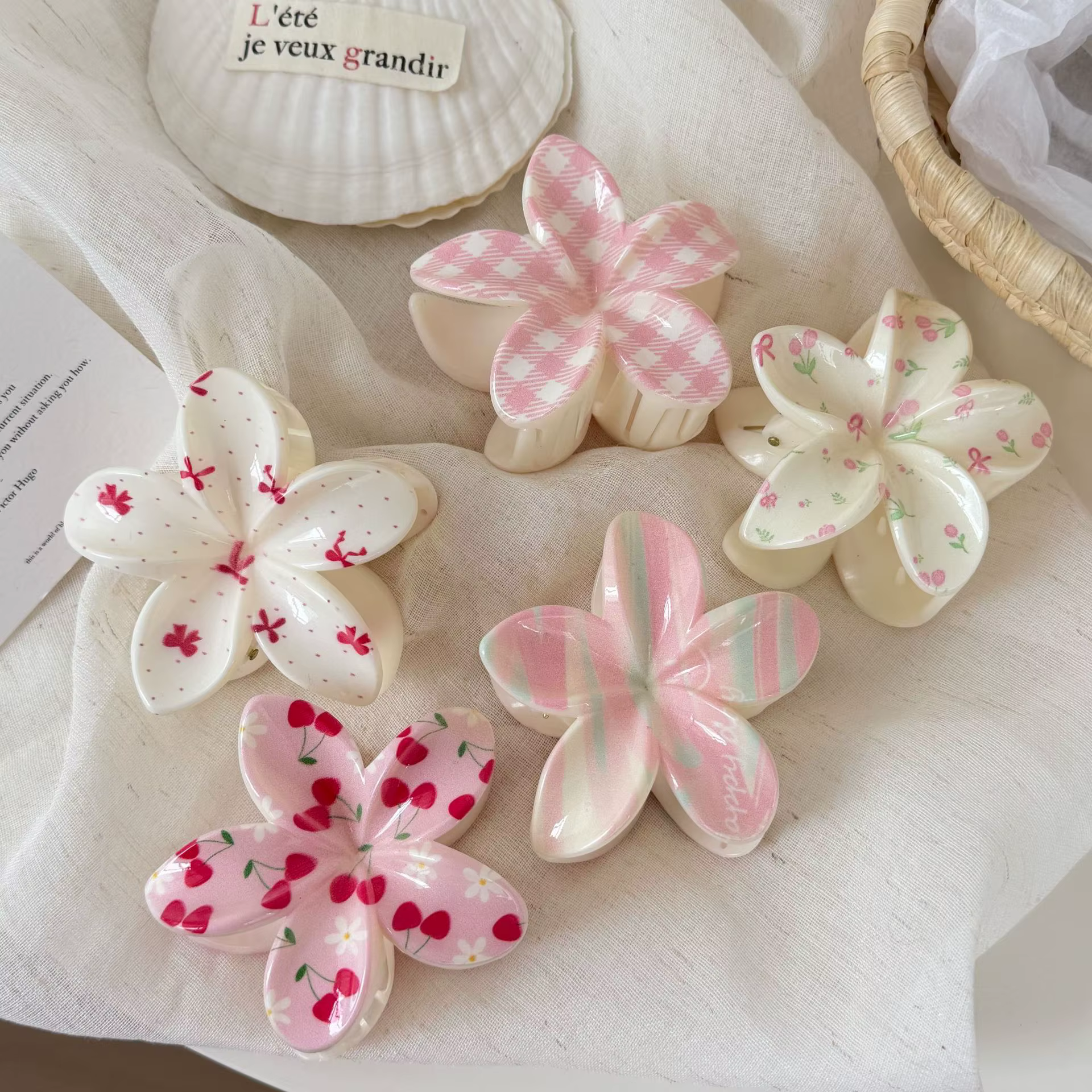 Pinces à cheveux florales rose bonbon pour femmes