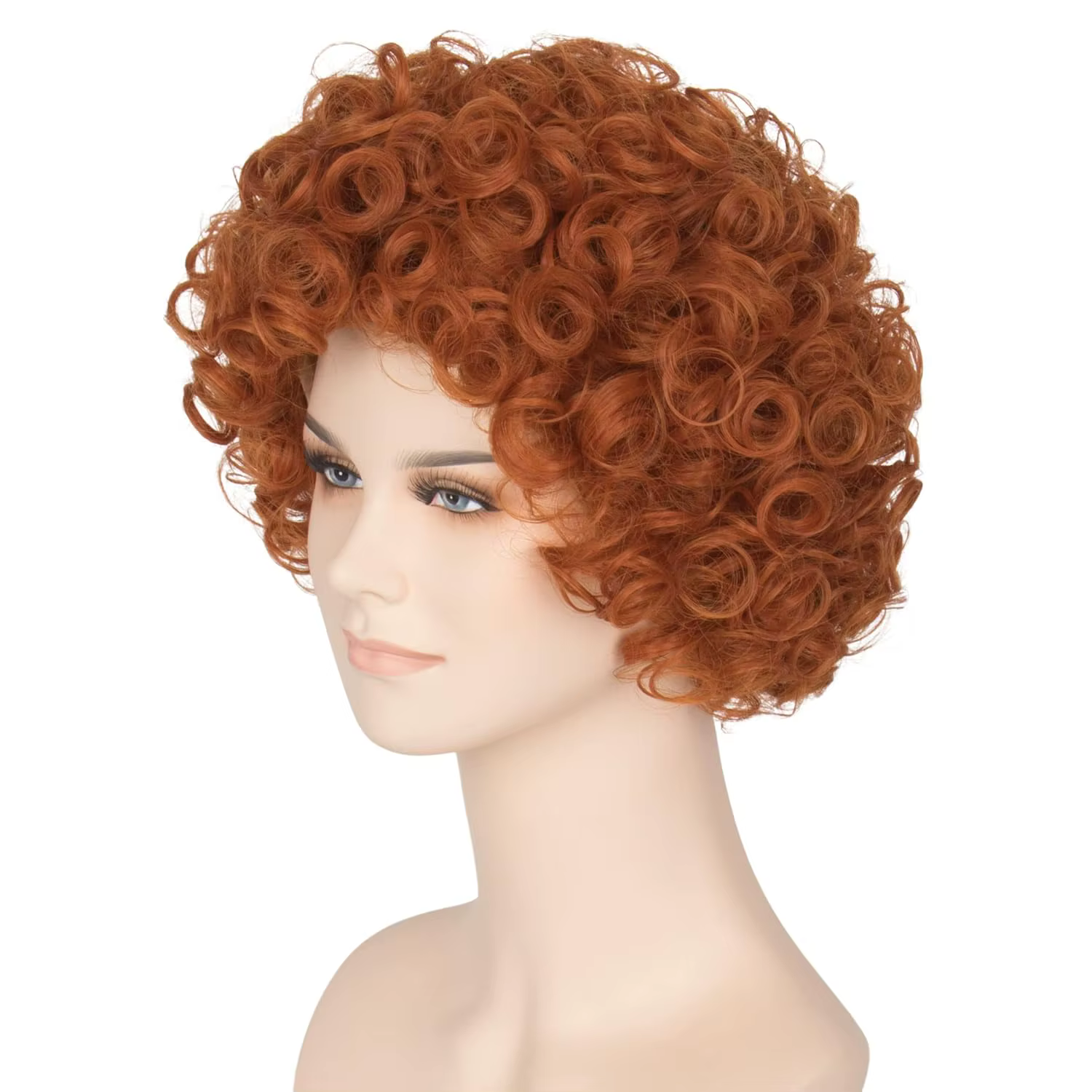 Perruque Courte Bouclée Rouge Orange pour Femme