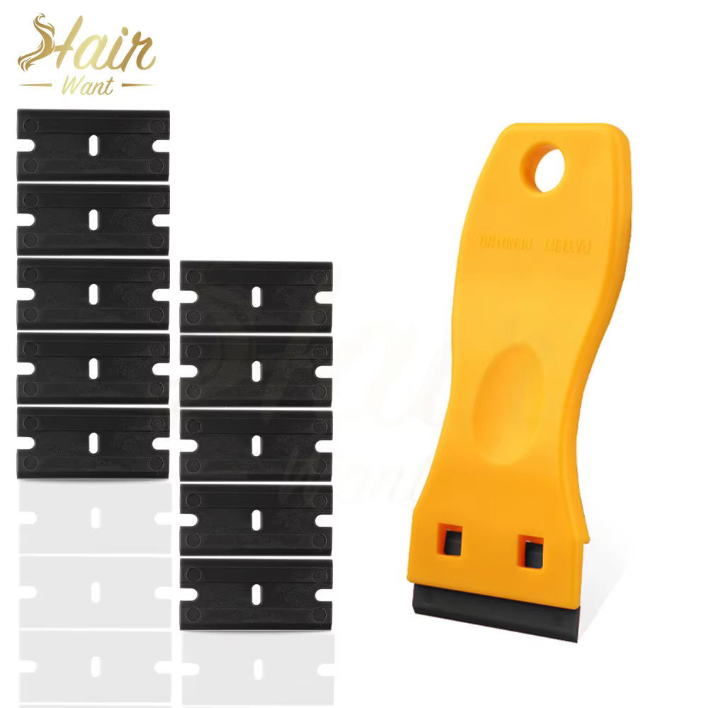Kit de grattoir en plastique pour extensions de cheveux Hair Want, 1 grattoir rasoir avec 10 lames de rechange pour extensions adhésives