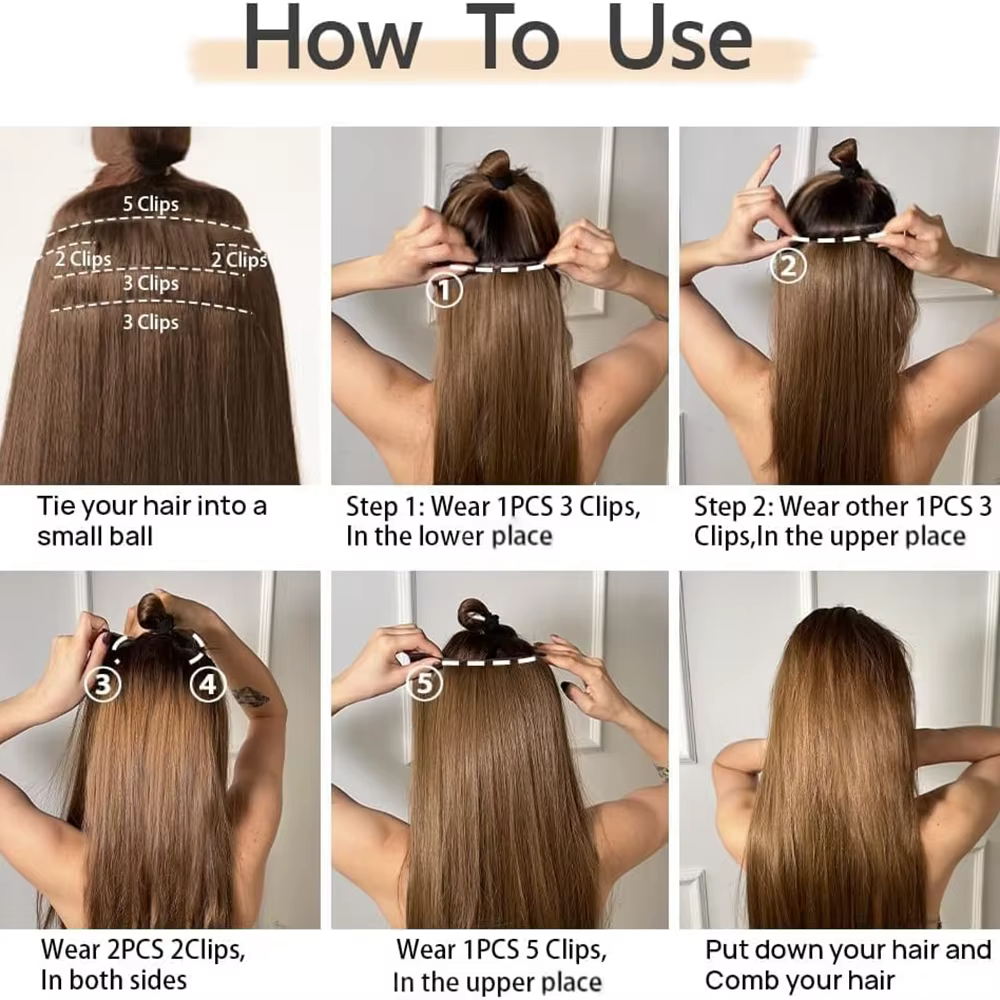 Extensions de cheveux synthétiques noirs 24 "/60cm 140g 6 pièces/ensemble femmes longue ligne droite pleine tête pince 16 Clips Ombre fibre résistante à la chaleur