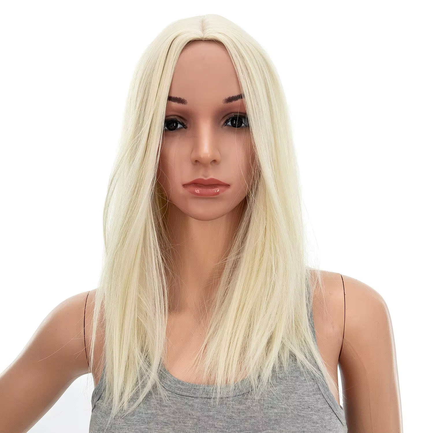 Perruque de cheveux synthétiques courte et lisse avec raie centrale
