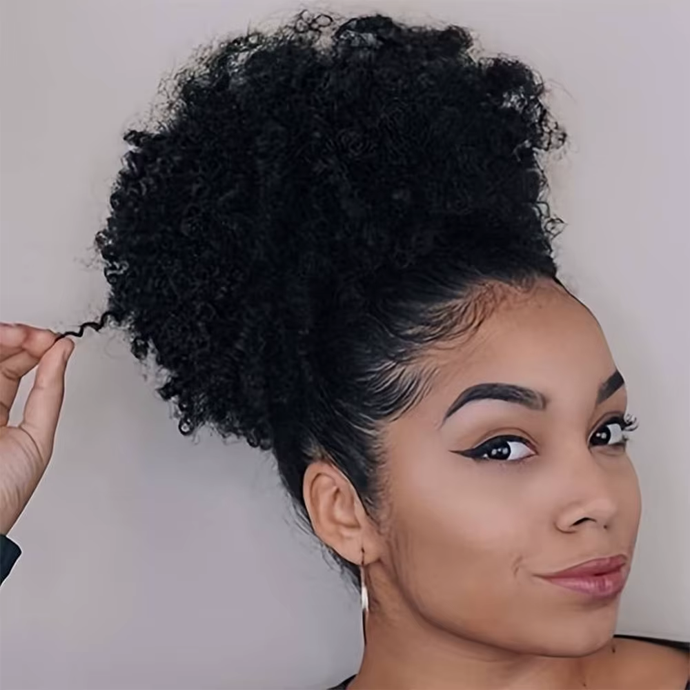 Synthétique grande Afro bouffée cordon queue de cheval crépus bouclés chignon postiche afro-américaine pince dans les Extensions Updo pour les femmes noires