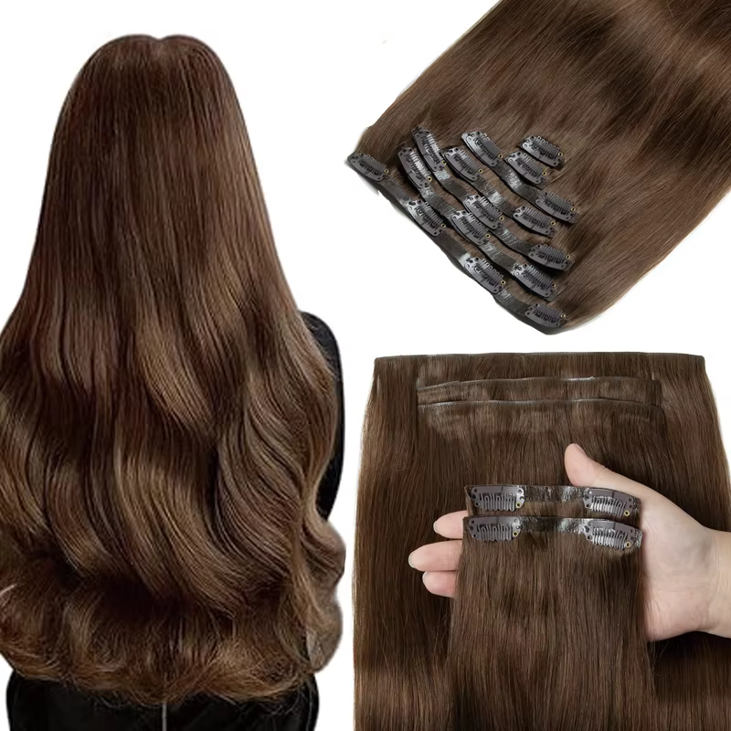 CLIP PU INVISIBLE de cheveux humains dans des EXTENSIONS de bande PU injecté trame 7PCS/SET 12-24INCH 100G 120G