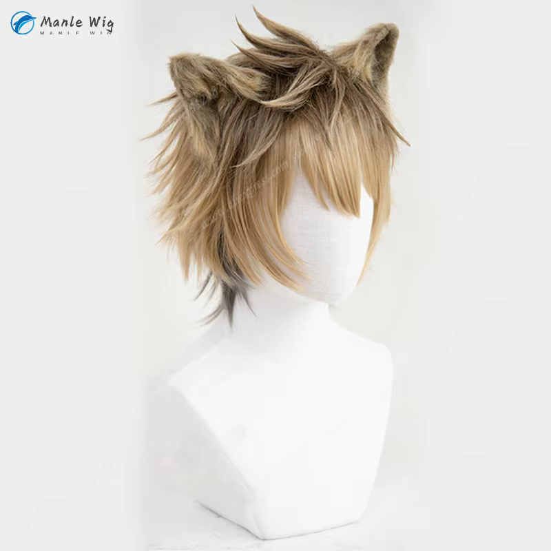 Ruggie Bucchi Cosplay perruque lin marron dégradé perruques courtes Anime Cosplay perruque résistant à la chaleur cheveux synthétiques Halloween + bonnet de perruque