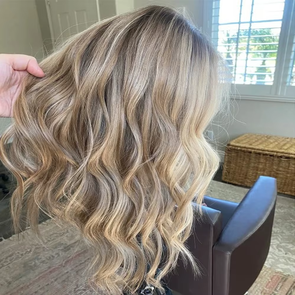 Perruque en cheveux humains avec mèches blond cendré et brun, perruque frontale en dentelle 13x4, cheveux humains ondulés effet eau, perruques pour femmes, perruque douce pré-épilée