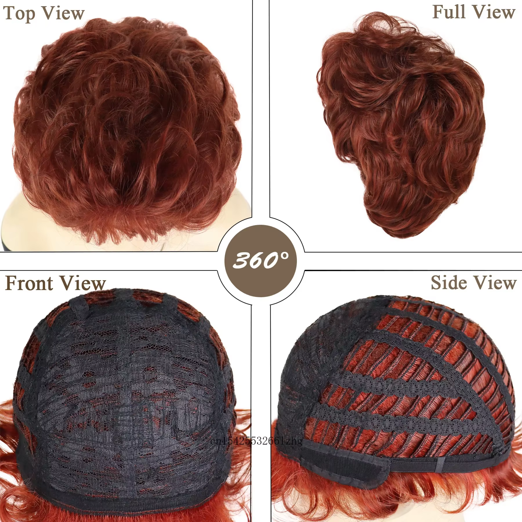 Perruques de cheveux rouges bouclés courts en fibres synthétiques perruque naturelle avec Bang femme