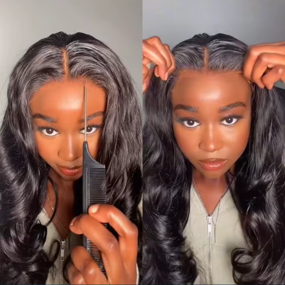 Perruque sans colle cheveux humains prêt à porter pré-plumée pré-coupée sans