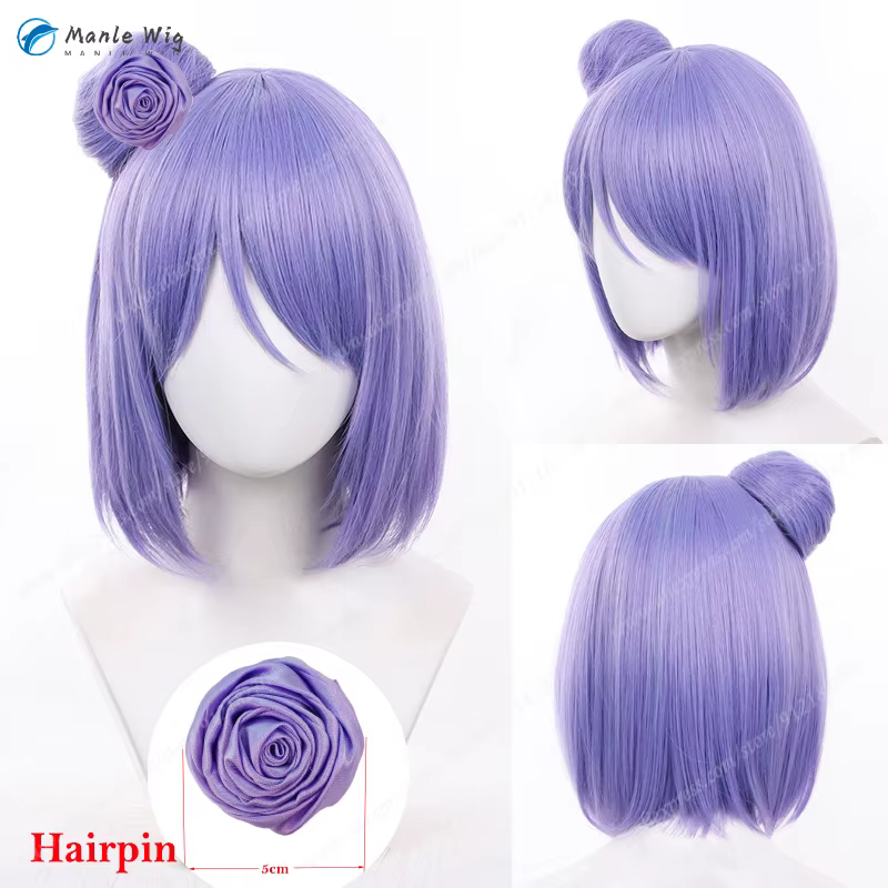 Perruque de Cosplay Anime violette 35cm
