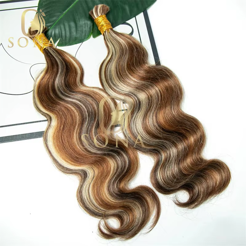Brun mettre en évidence miel blond en vrac pour tressage en gros Boho tresses Extensions de cheveux humains vague de