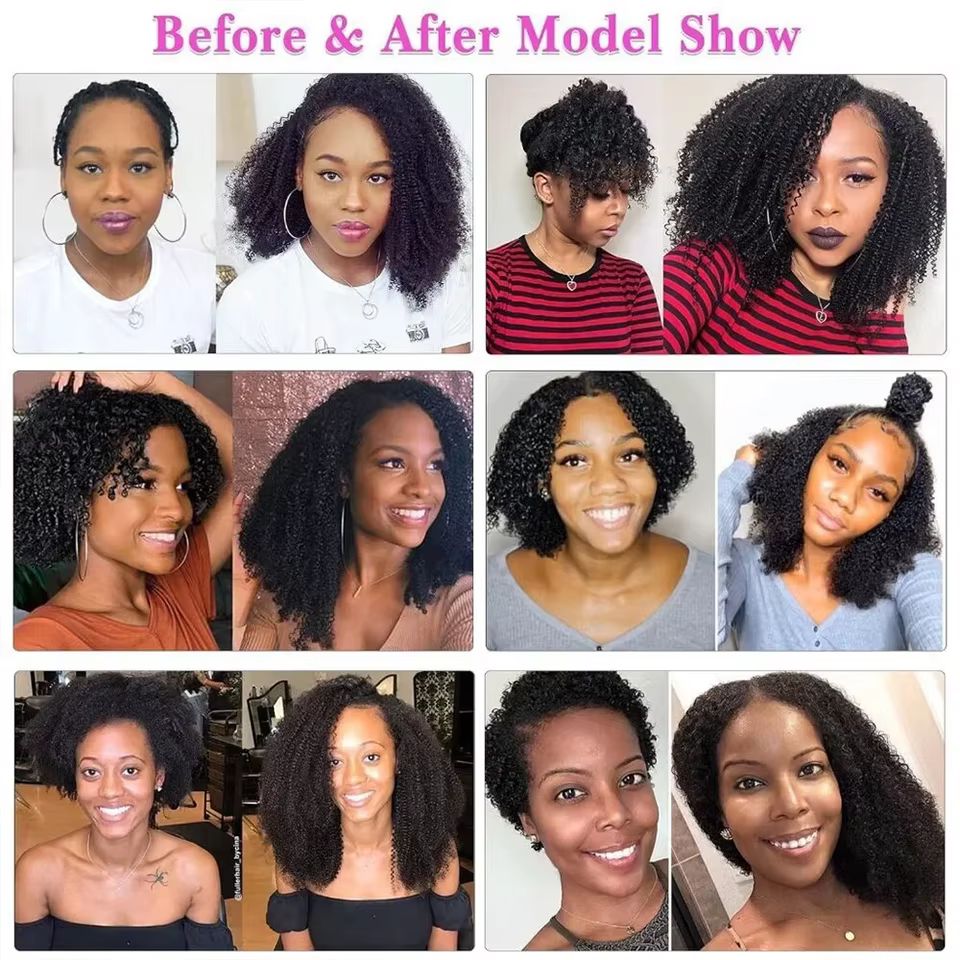 Extensions de cheveux bouclés crépus à clipser 3C 4A Afro Kinky Curly Clip-Ins