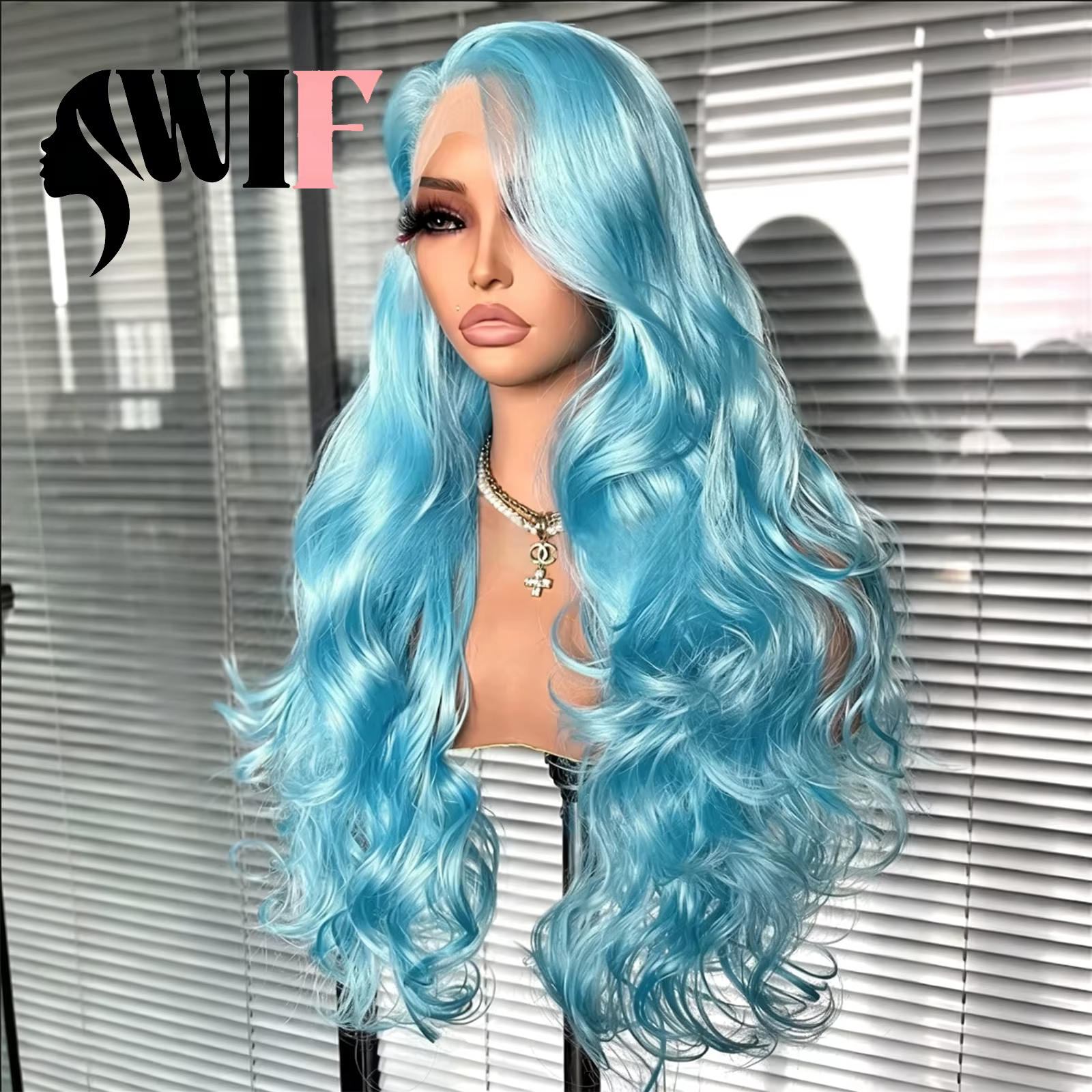 WIF – perruque synthétique ondulée bleue