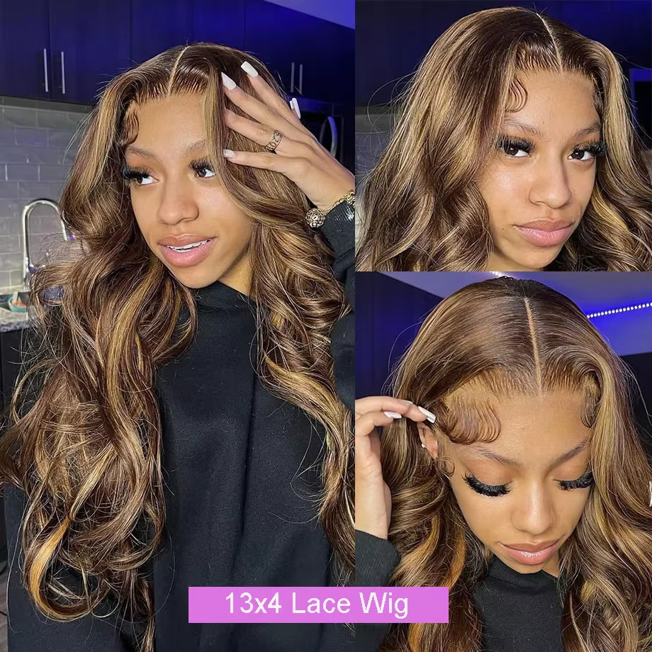 Finros mettre en évidence la perruque de vague de corps perruques de cheveux humains pour les femmes noires miel Blonde