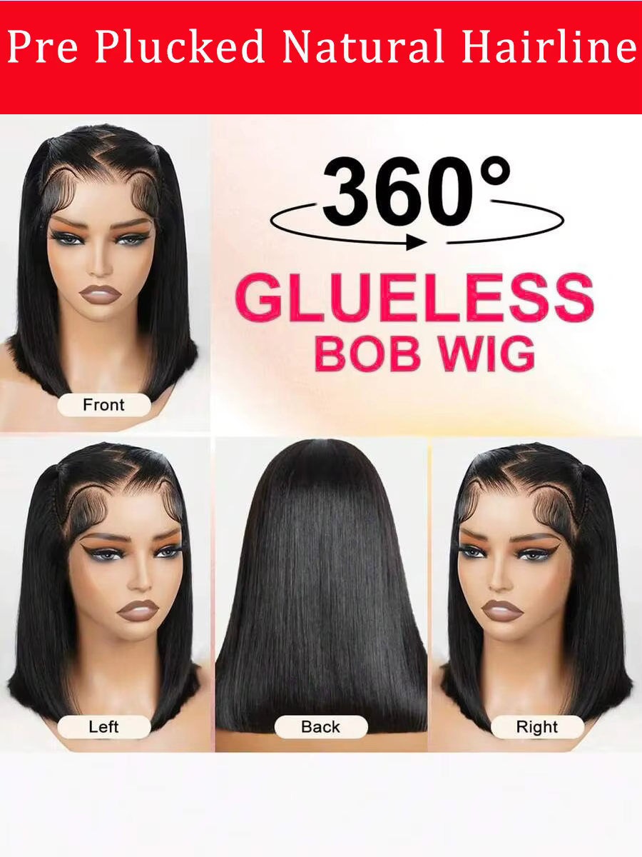 Perruque courte bob sans colle 13x4 HD Lace