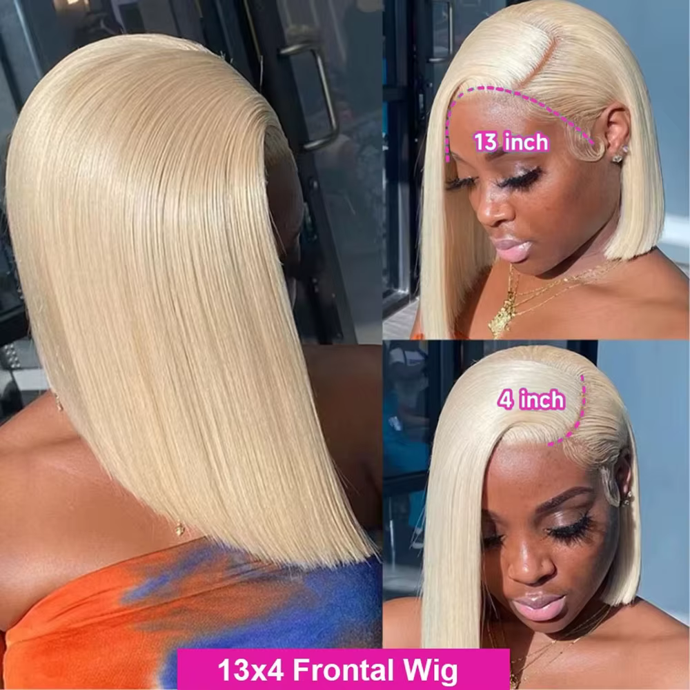 613 Blonde courte Bob perruque 13x4 HD Transparent dentelle frontale