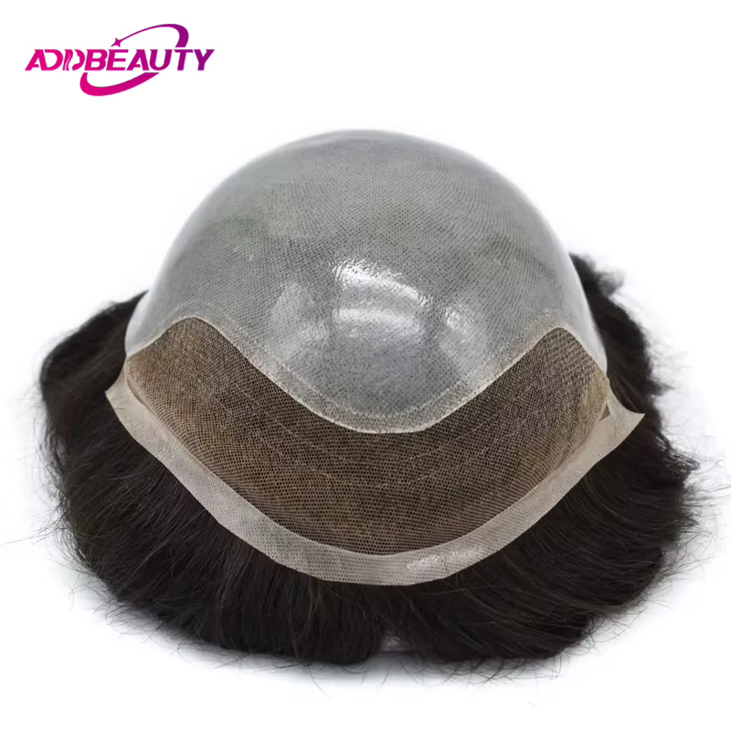 Vloop peau mince toupet avec dentelle avant PU 0.03-0.04mm perruques de cheveux humains pour hommes indien Remy