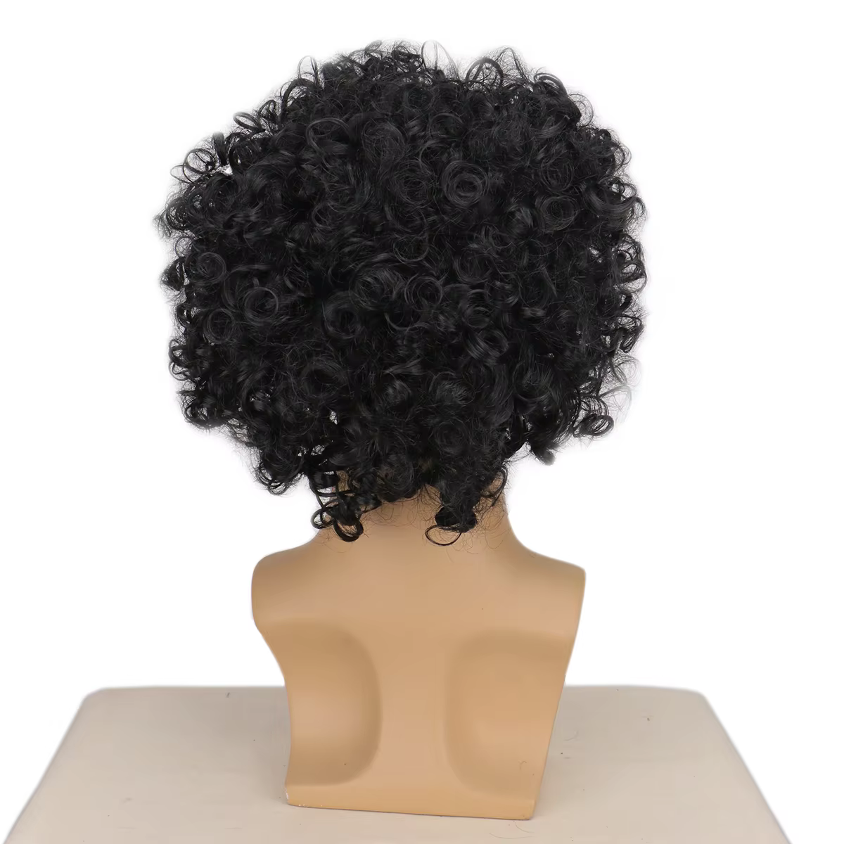 Perruque courte noire bouclée style rocker disco avec lunettes