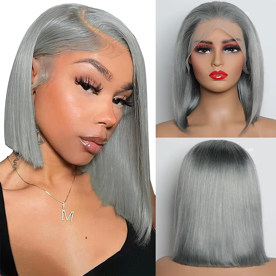 Perruque Bob Grise en Cheveux Humains