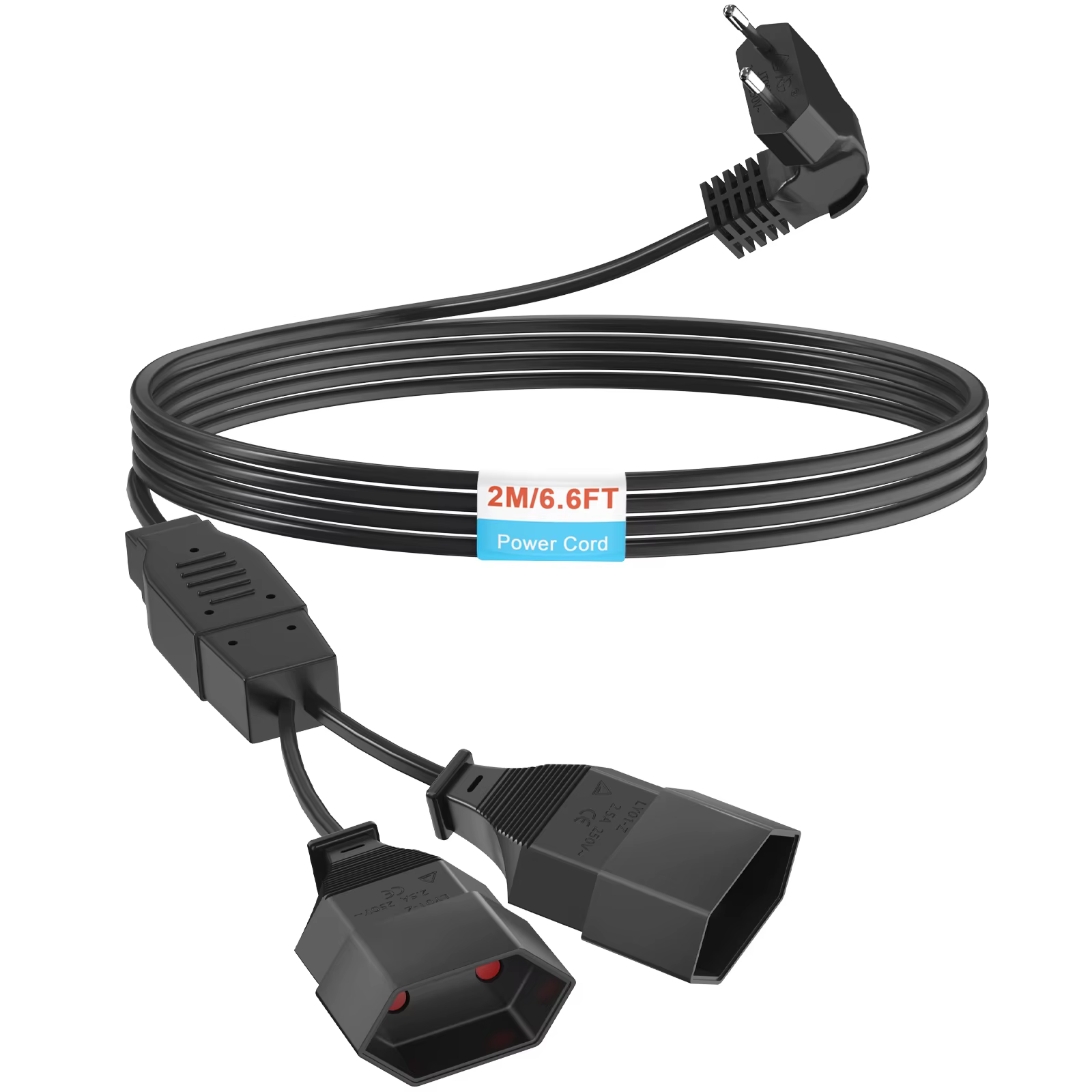 Câble d'extension 2 m à 90 degrés, cordon d'alimentation à prise européenne bidirectionnelle, prise Triple type C 2,5 A/250 V pour TV, PC, ordinateur, moniteur, projecteur