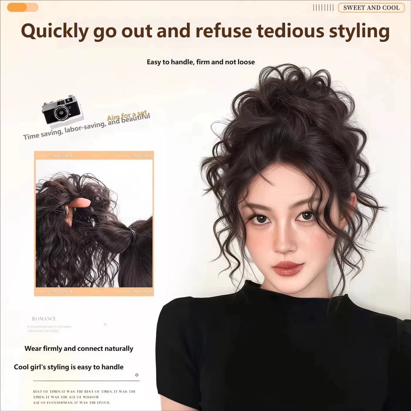 Chignon élégant en laine bouclée synthétique avec élastique