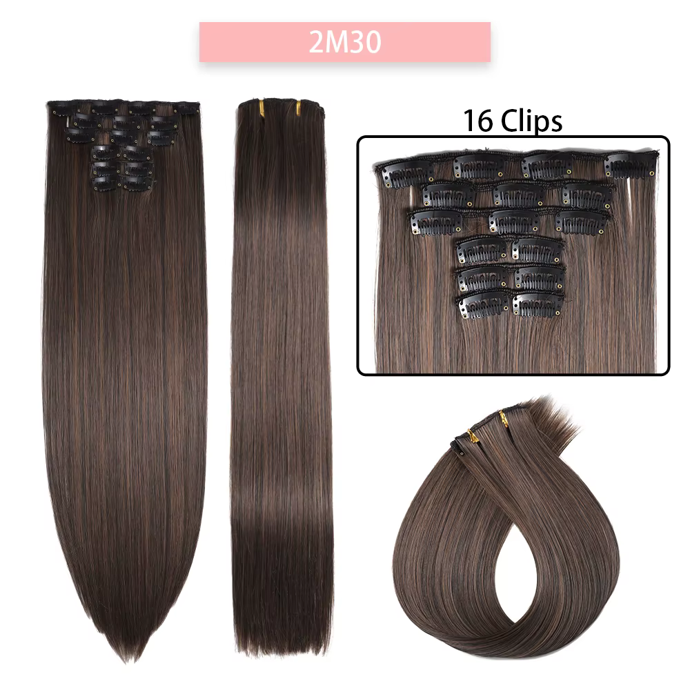 Extensions de cheveux synthétiques longues et lisses de 24 pouces