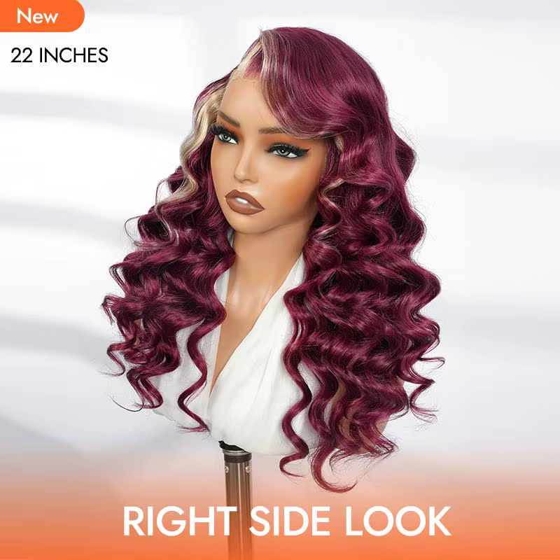 Alipearl cheveux partie latérale 13x4 bordeaux 99J perruque avec Blonde Ombre