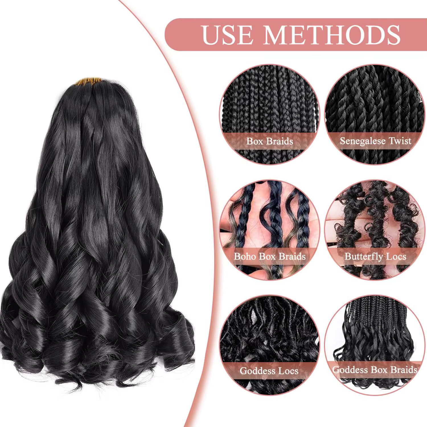 Cheveux tressés bouclés français 12/16/24 pouces