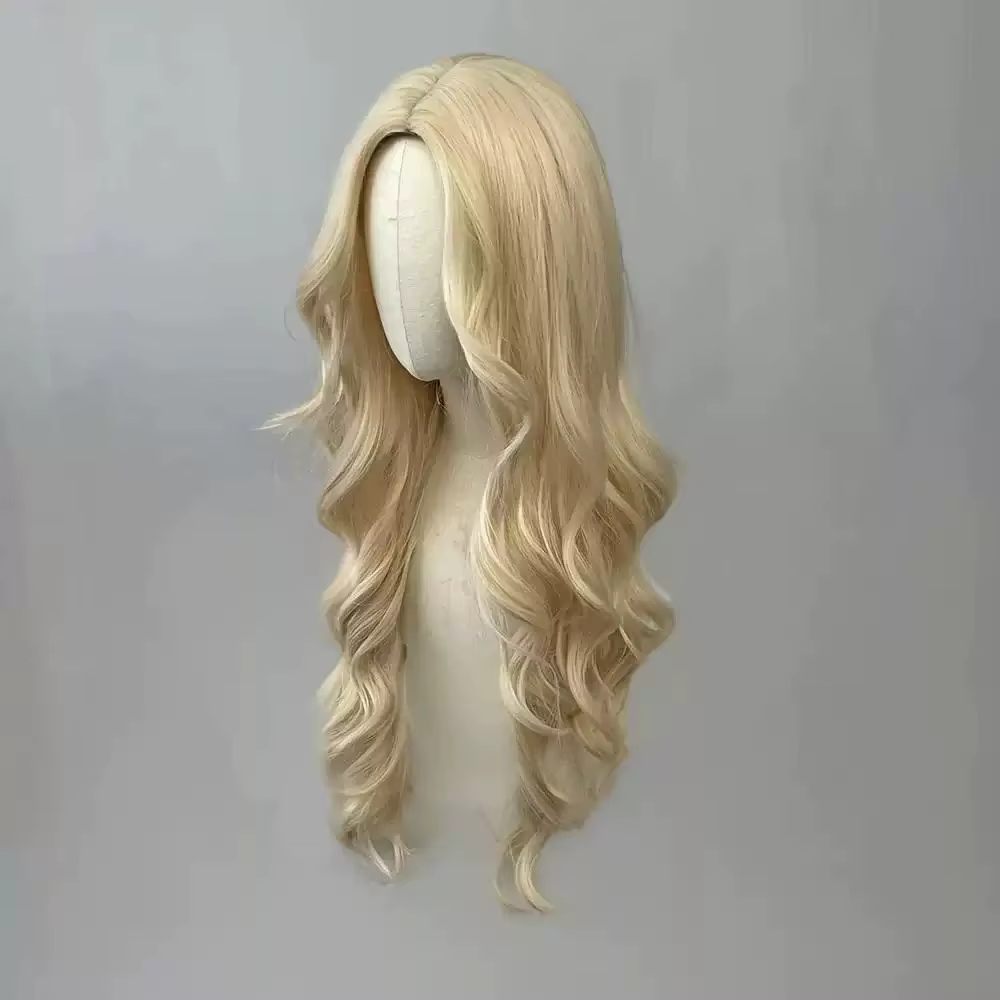 Perruque synthétique bouclée dorée pour cheveux longs bouclés pour fête