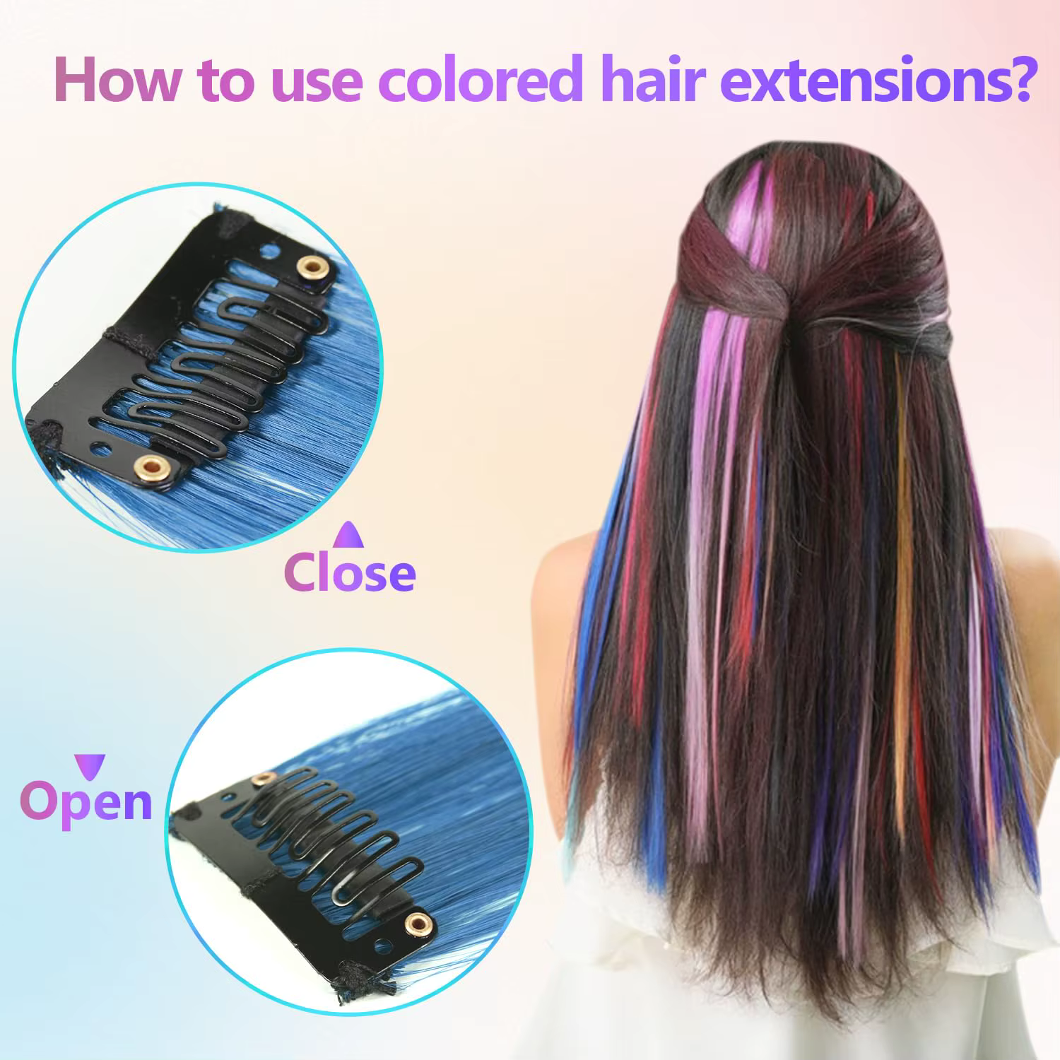 Extensions de cheveux synthétiques colorées à clips