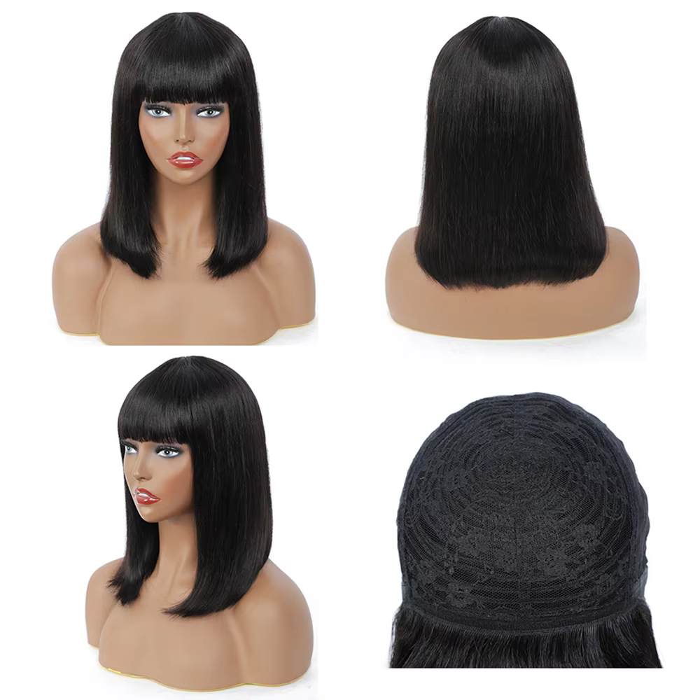 Perruque BOB lisse courte avec frange pour femme