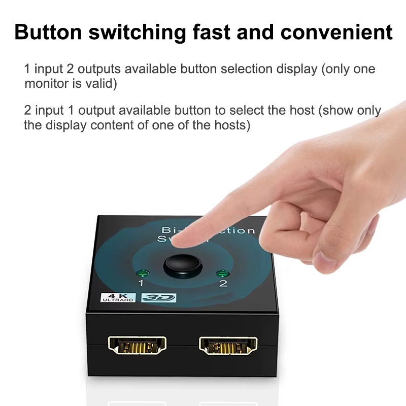 Répartiteur bidirectionnel 2.0 compatible HDMI, adaptateur 1x2/2x1, convertisseur 2 en 1 sortie pour PS4 Pro/4/3, boîtier TV, commutateur 4K