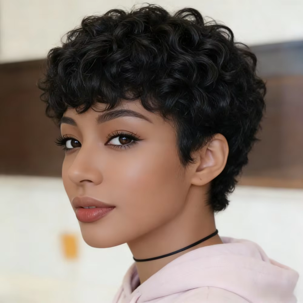 Perruque courte afro bouclée naturelle pour femme