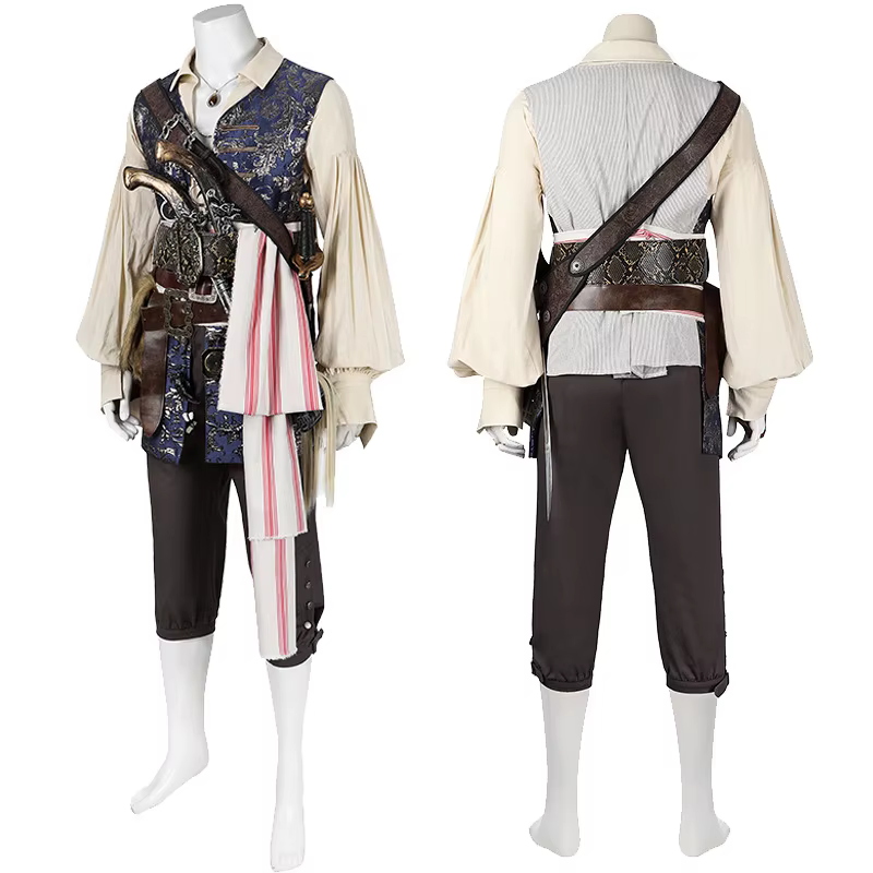 Film Pirates moineau capitaine Jack veste manteau chapeau perruques tenue complet Cosplay ensemble de costumes