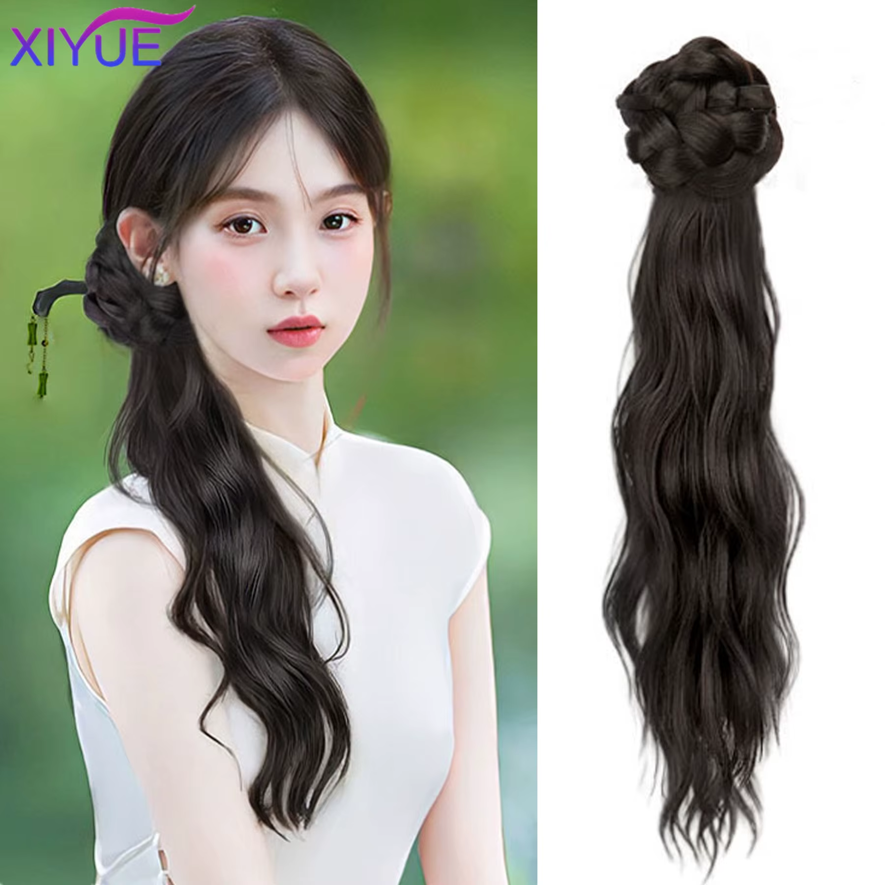Synthétique nouveau Style chinois pince à griffes longue queue de cheval bouclée naturel moelleux peut être attaché