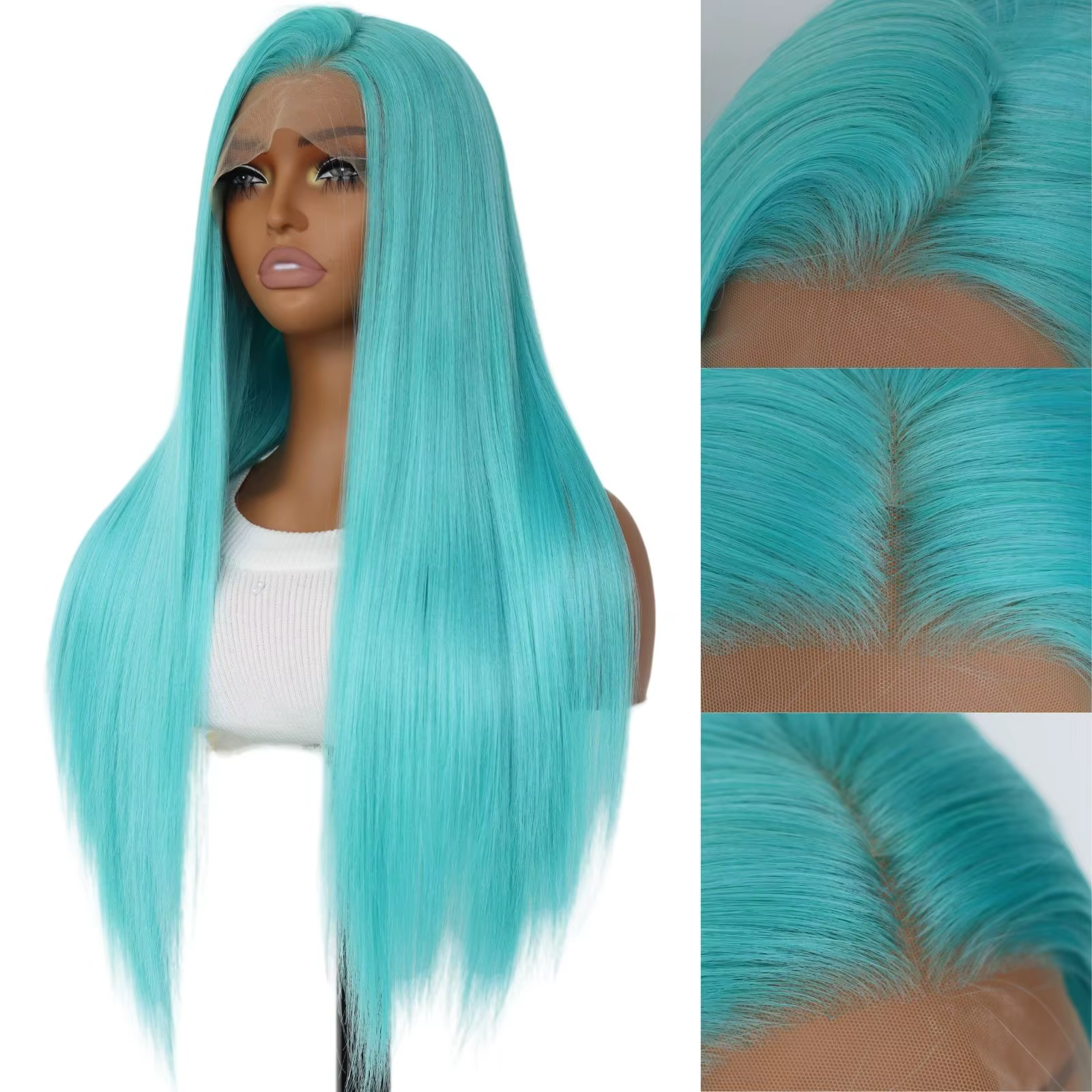 Perruque Lace Front Wig synthétique de couleur bleu menthe