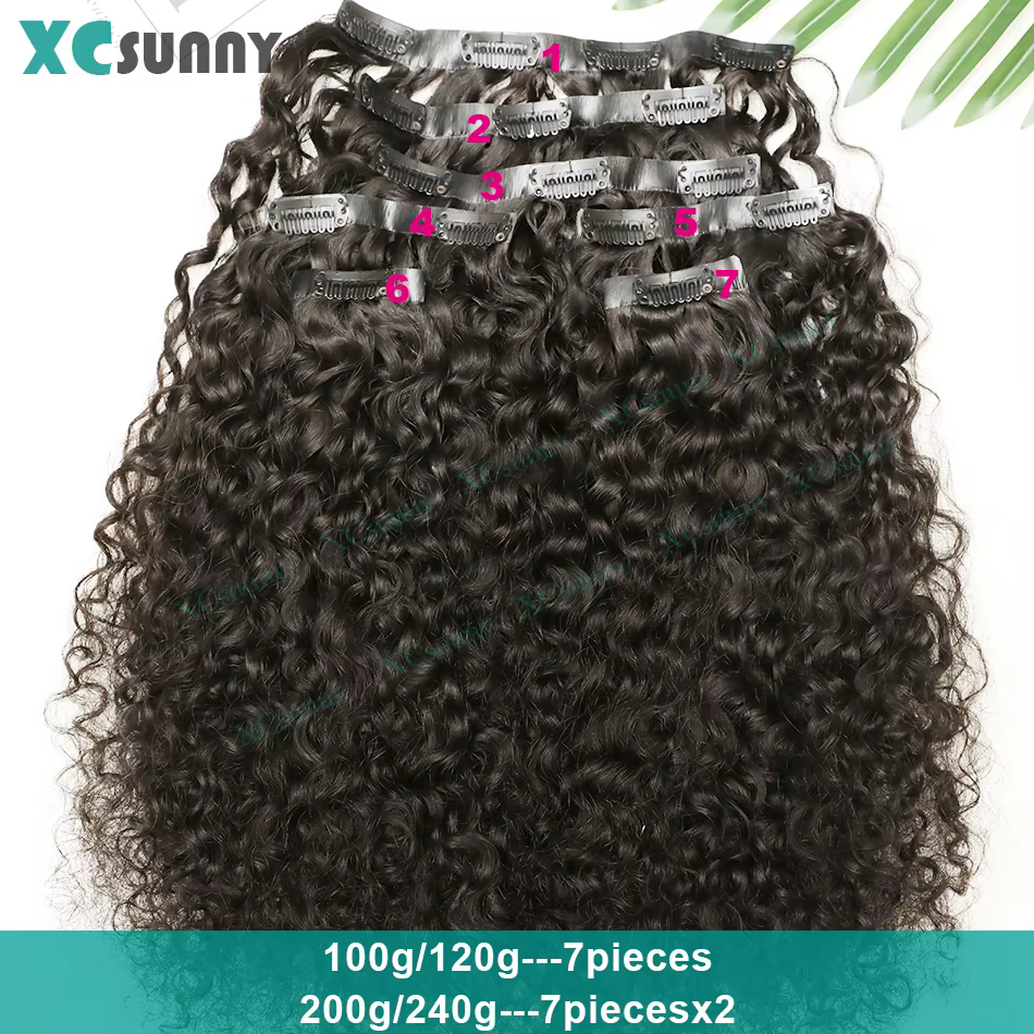 Extensions de cheveux humains bouclés à clipser en PU pour la tête