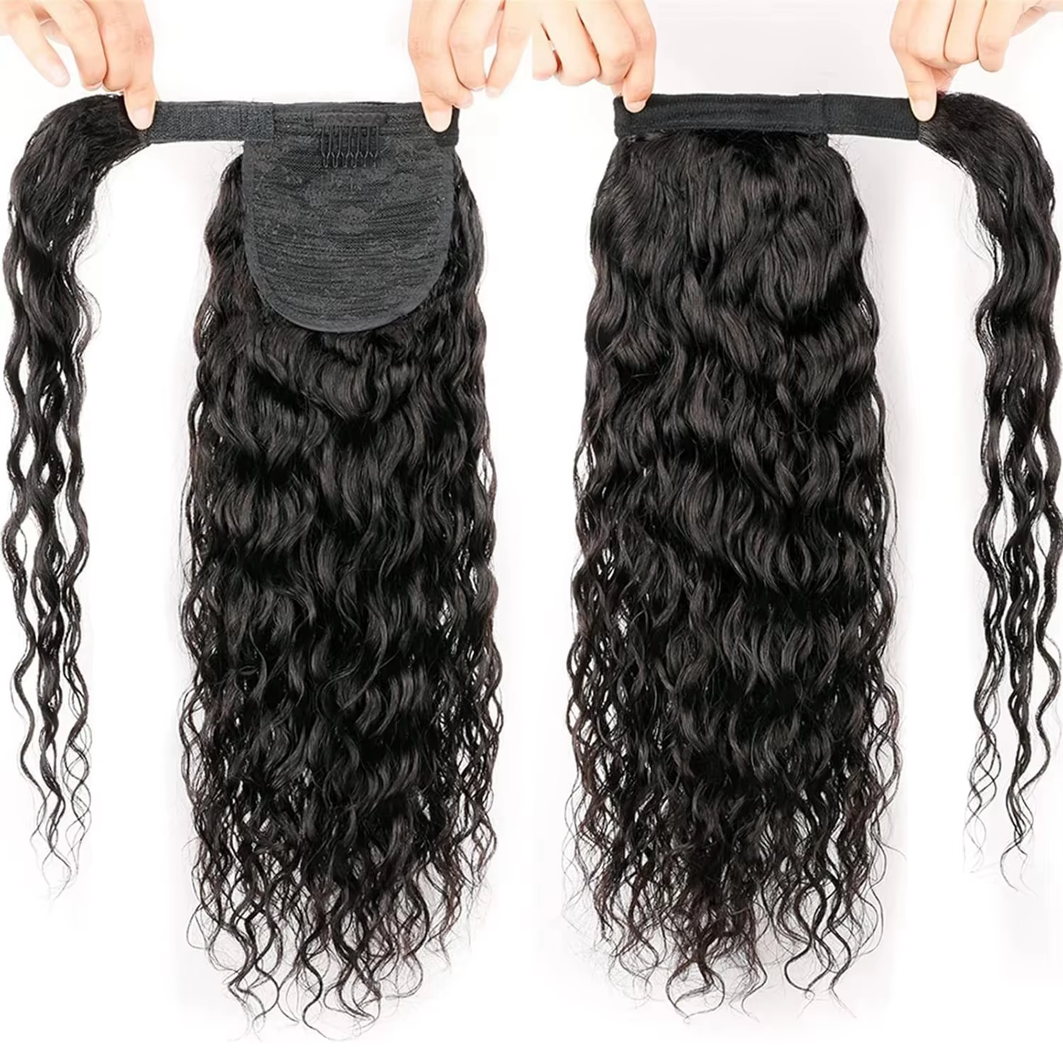 Extensions de queue de cheval de vague d'eau envelopper de cheveux humains autour de la pâte magique de poney