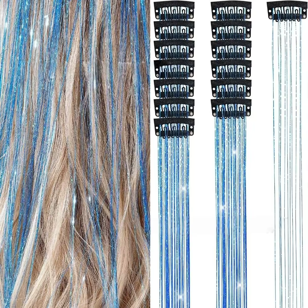 Extensions de cheveux à clipser tendance, mèches colorées brillantes, cheveux de fée, mèches longues et lisses pour filles