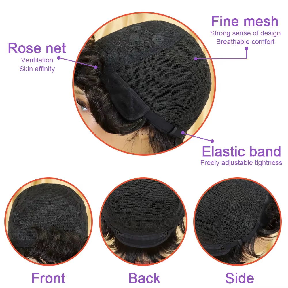 Perruque courte brune cheveux humains # 4 perruques