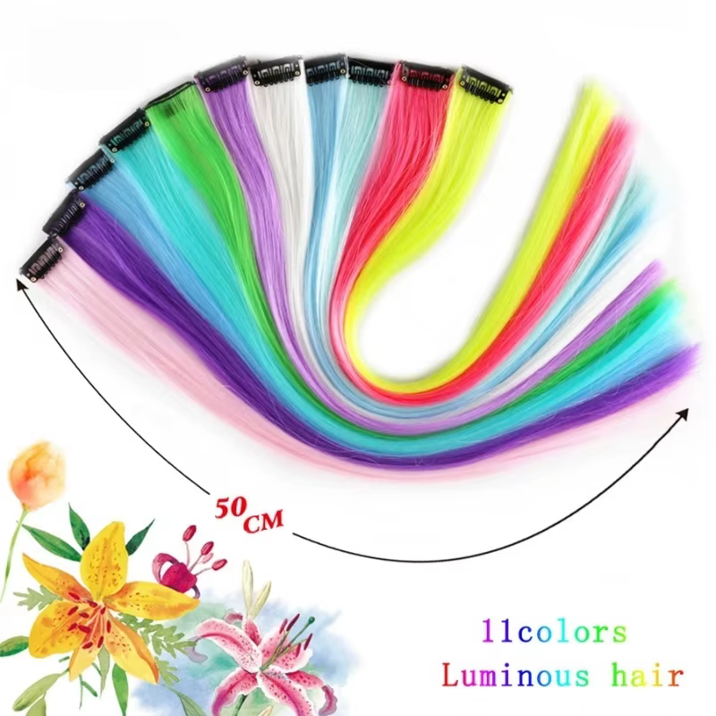 Extensions capillaires synthétiques colorées à Clip lumineux