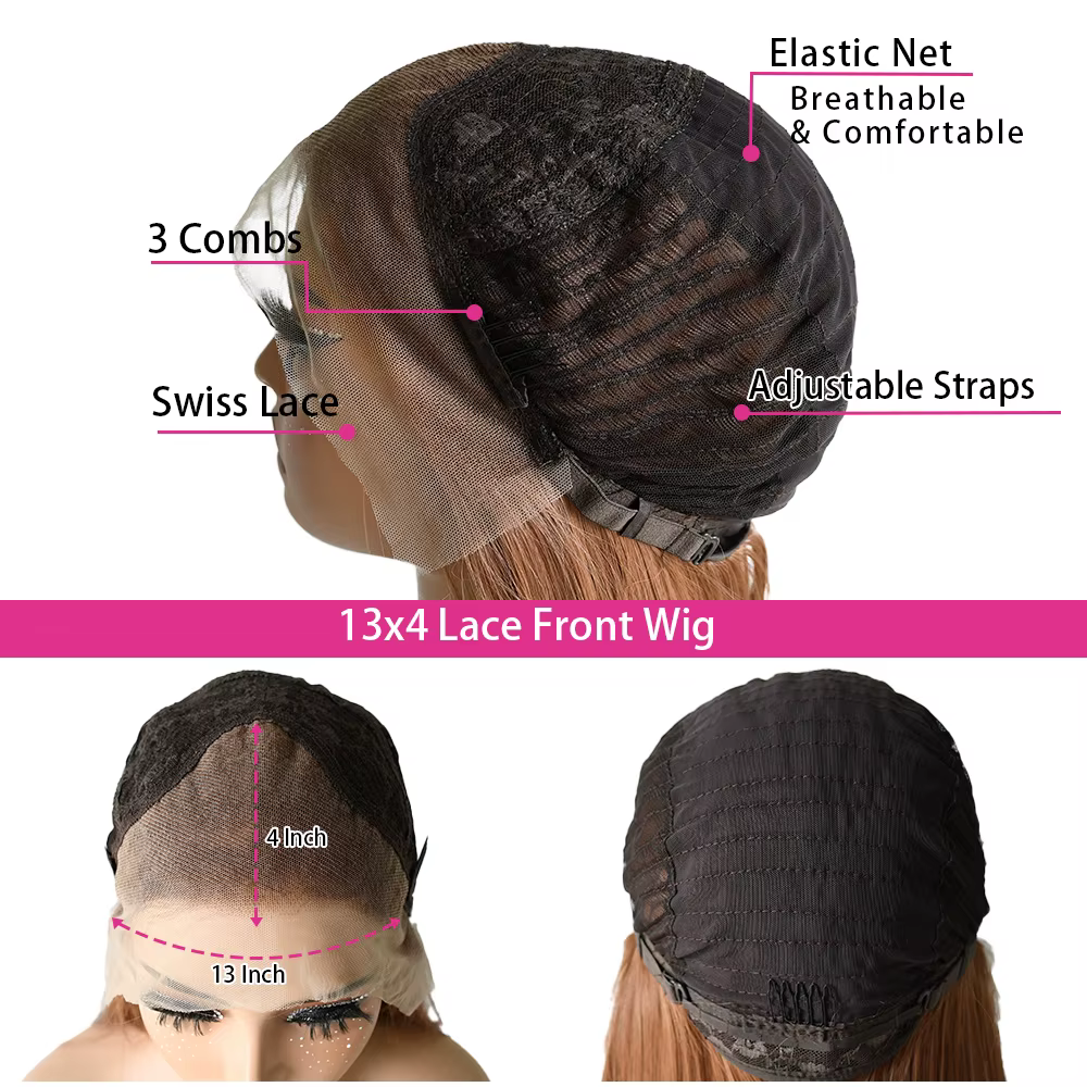 Perruque Lace Frontal Ginger Wigs Body Wave avec frange 13x4 HD