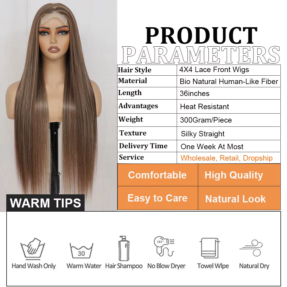 Perruque Lace Wig synthétique lisse 4x4 de 36 pouces