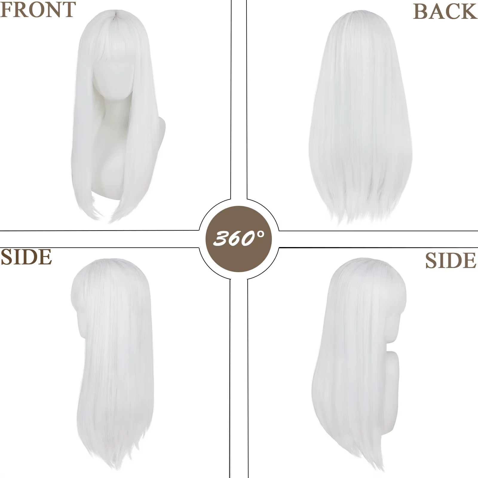 Perruque synthétique longue et lisse blanche pour femmes