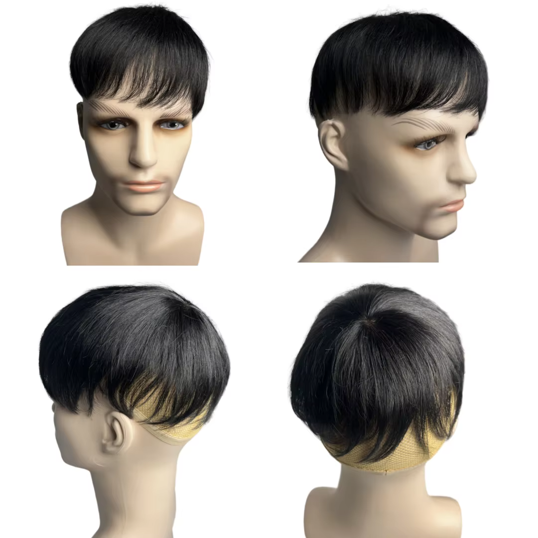 Toupet pour hommes avec Clips perruques masculines cheveux humains