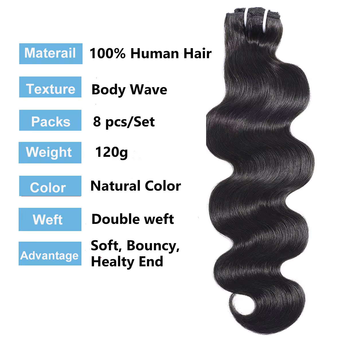 Extensions de cheveux brésiliens naturels Body Wave à clipser pour femmes