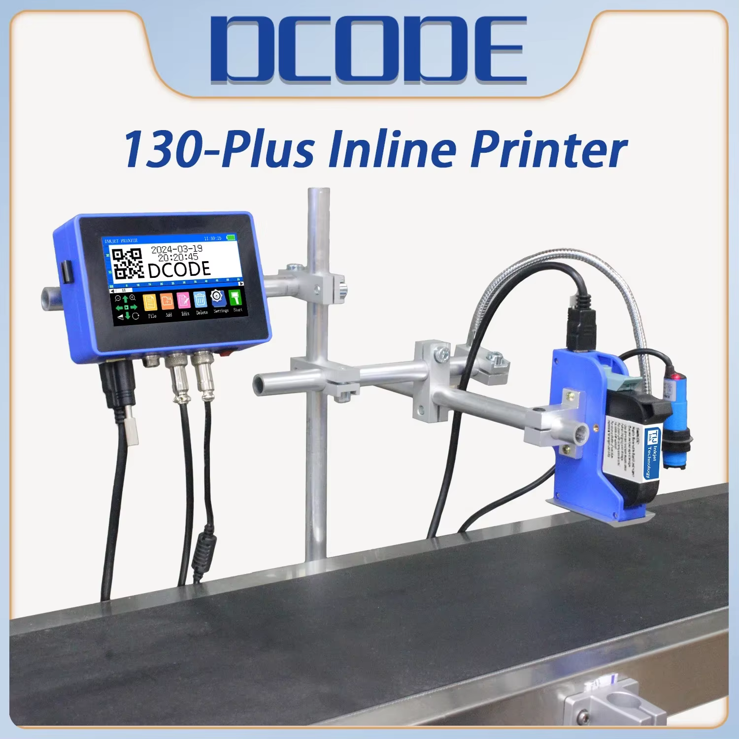 DCODE-Imprimante à jet d'encre industrielle en ligne, 130PLUS, buse avec coque en plastique, QR, code à barres, numéro de lot, logo, date, 12.7mm, 25.4mm