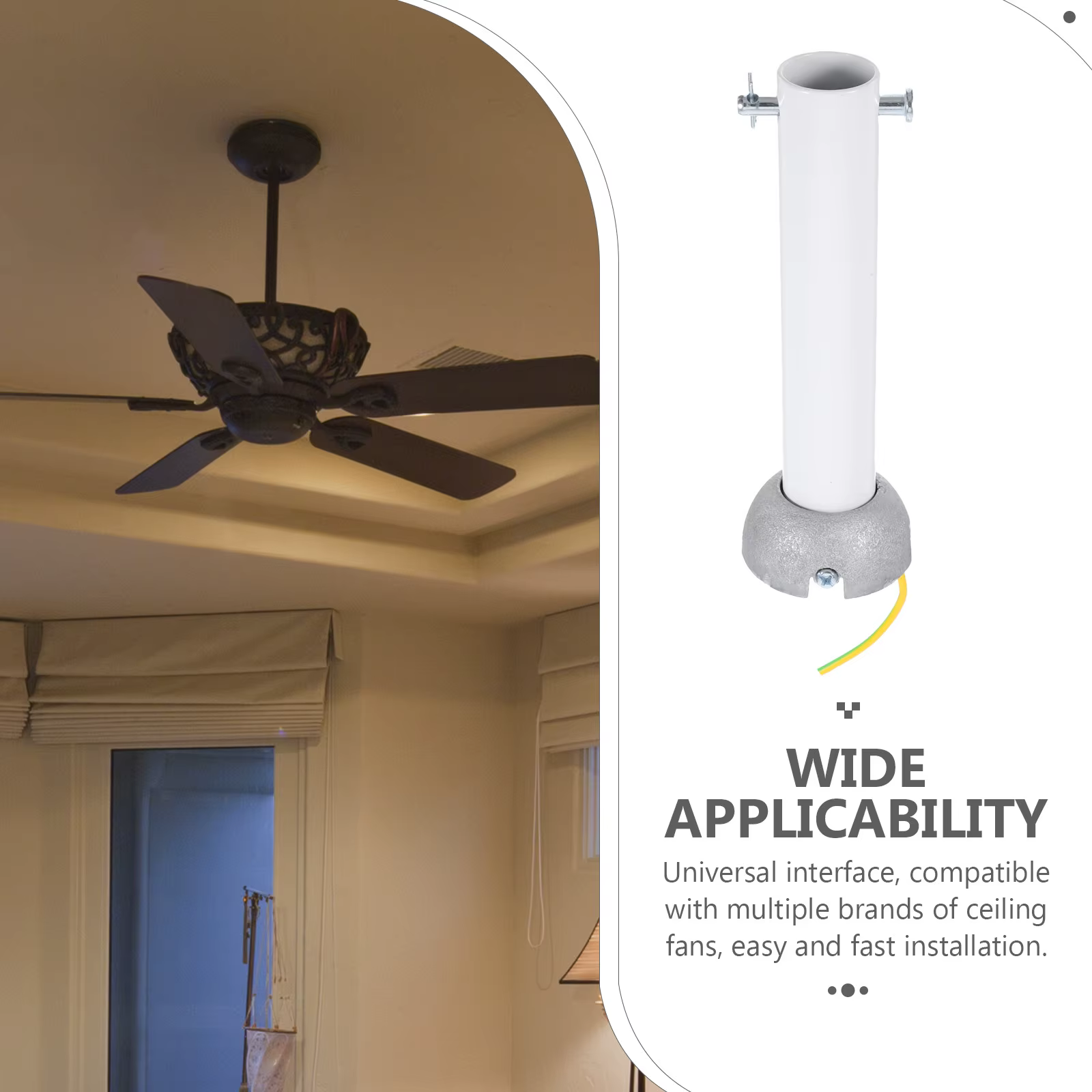 Tige d'extension universelle robuste pour ventilateur de plafond, en métal, longue, stabilité accrue, esthétique élégante, compatible avec