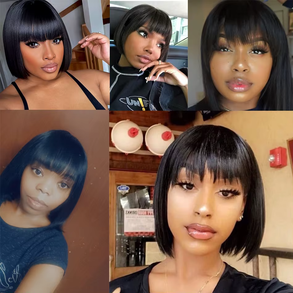Perruques de cheveux humains droites avec frange Remy brésilien mignon Bob coupe perruque
